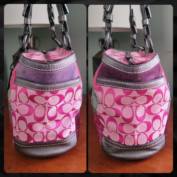 Coach F12864 Patchwork Tote Pink Silver Pewter Metallic Jacquard Leather Bag Y2K - Picture 2 of 16